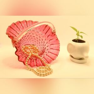 Fenton Cranberry Hobnail Basket